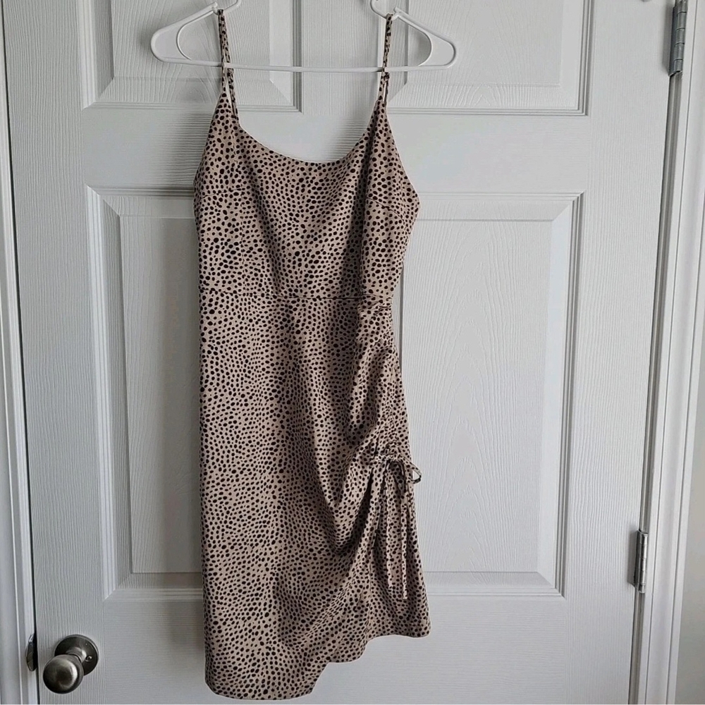 GB Leopard Animal Print Mini Dress Medium Y2K Ruched Slip Spaghetti Straps Cami